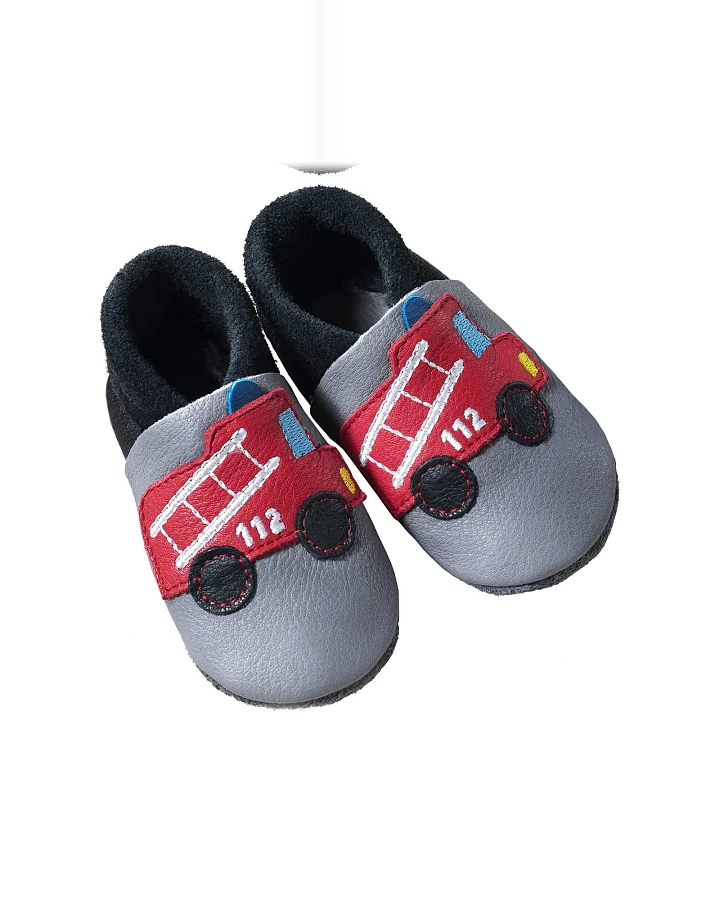 Kinder Lederpuschen Krabbelschuhe Bio-Leder "Feuerwehr" Gr.22/23