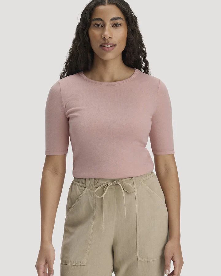 Produktseite: hessnatur Damen Softrib T-Shirt Fitted aus Bio-Baumwolle und TENCEL™ Modal - rosa - Größe 40