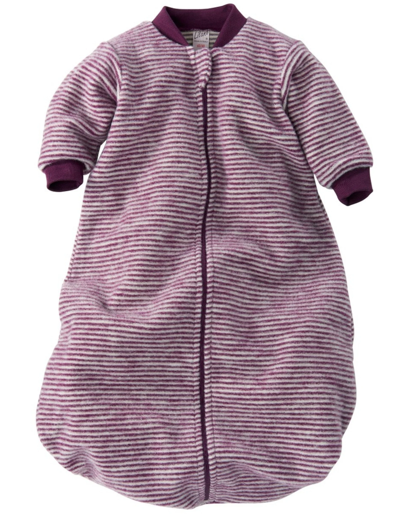 Lilano Schlafsack Baby langer Arm Bio-Merinowolle beere-geringelt Gr.50/56 – Ansicht 2