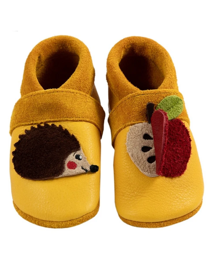 Baby und Kinder Hausschuhe Krabbelschuhe Ecopell Leder Igel Apfel Gr.18/19