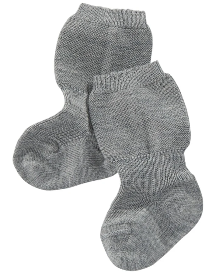Feine Babysocken Bio-Schurwolle melange-grau Gr.00