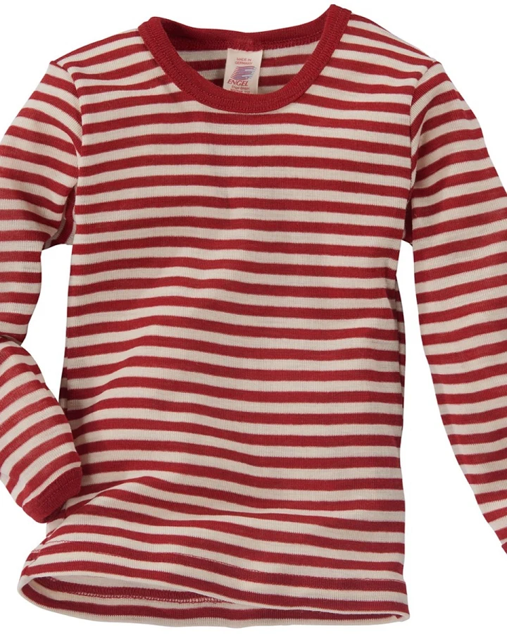 Engel Natur Kinder Unterhemd Langarm Bio-Merinowolle rot-geringelt Gr.104