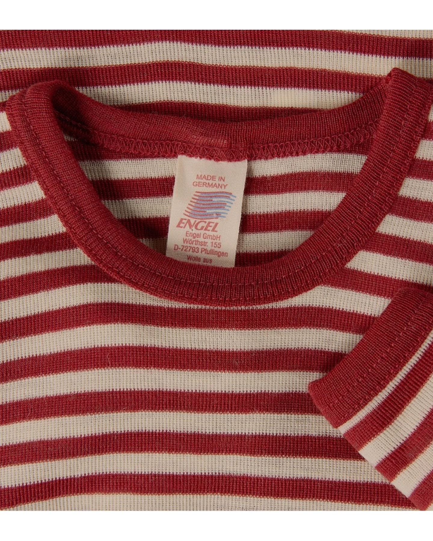 Engel Natur Kinder Unterhemd Langarm Bio-Merinowolle rot-geringelt Gr.116 – Ansicht 2