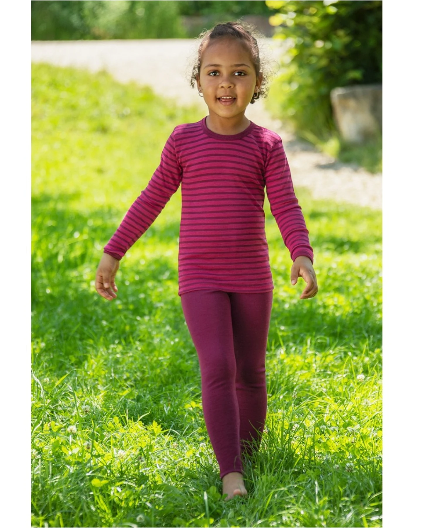 Engel Natur Kinder Langarmshirt Unterhemd Wolle Seide himbeere-geringelt Gr.128 – Ansicht 2