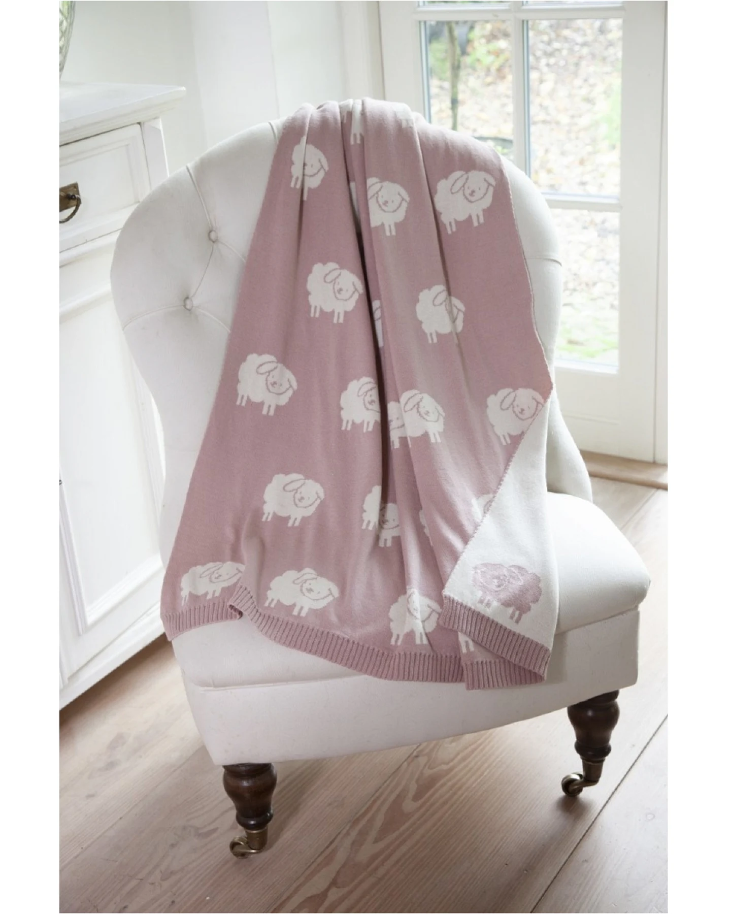 Babydecke Bio-Baumwolle, Schäfchen rose Maße 80 x 100 cm – Ansicht 2