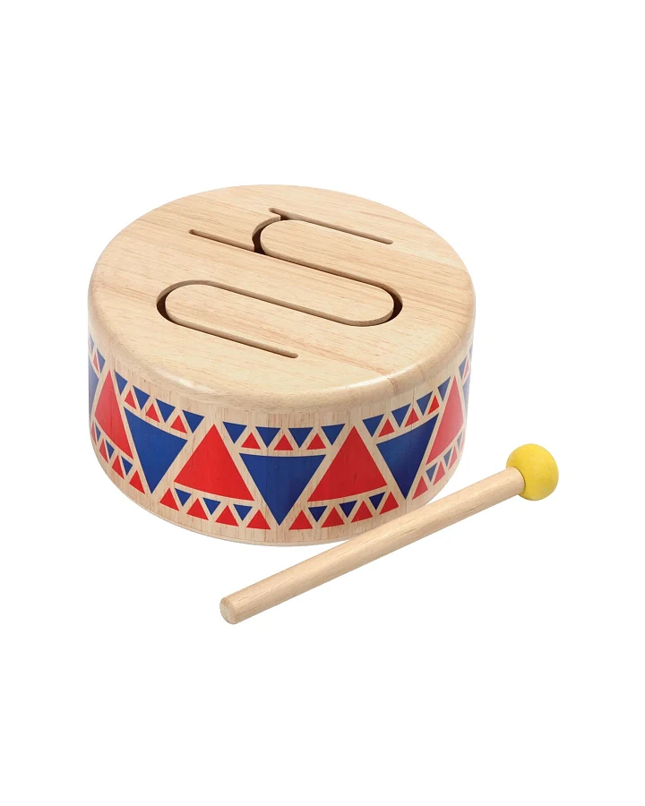 Produktseite: PlanToys Kinder Trommel fest aus Kautschukholz Maße 16 x 16 x 8 cm