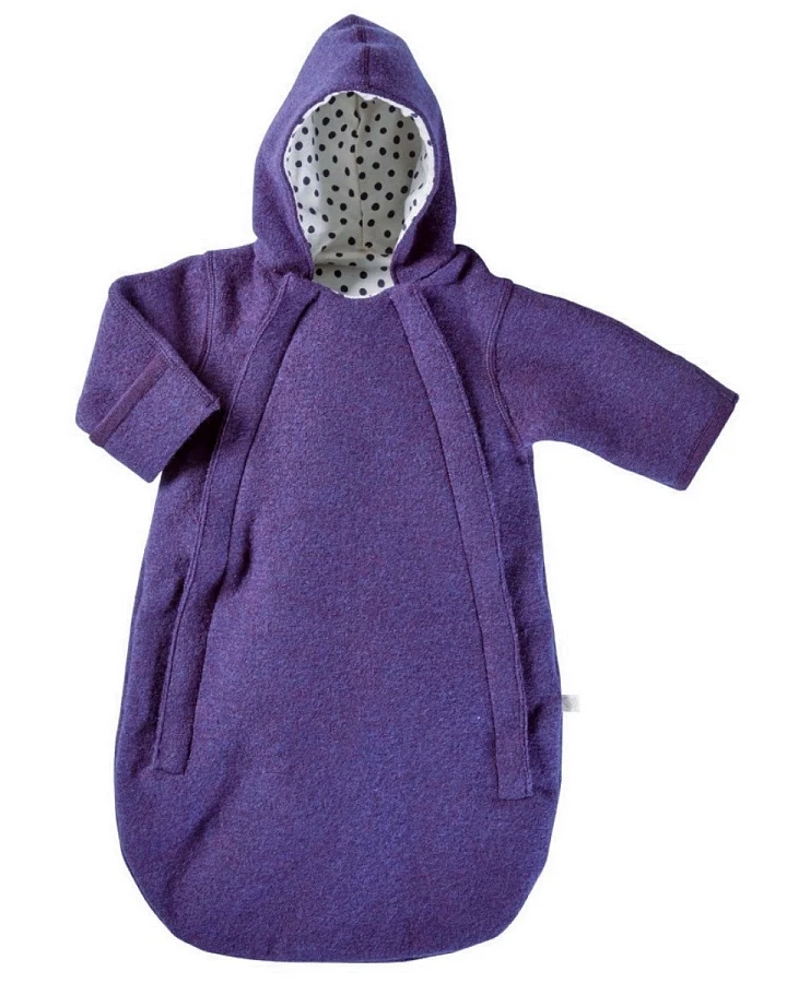 Fußsack Kinderwagen mit Kapuze Bio Schurwoll-Walk lila Gr.50/56