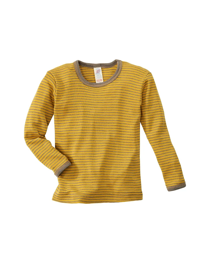 Engel Natur Kinder Langarmshirt Unterhemd Wolle Seide safran-geringelt Gr.92