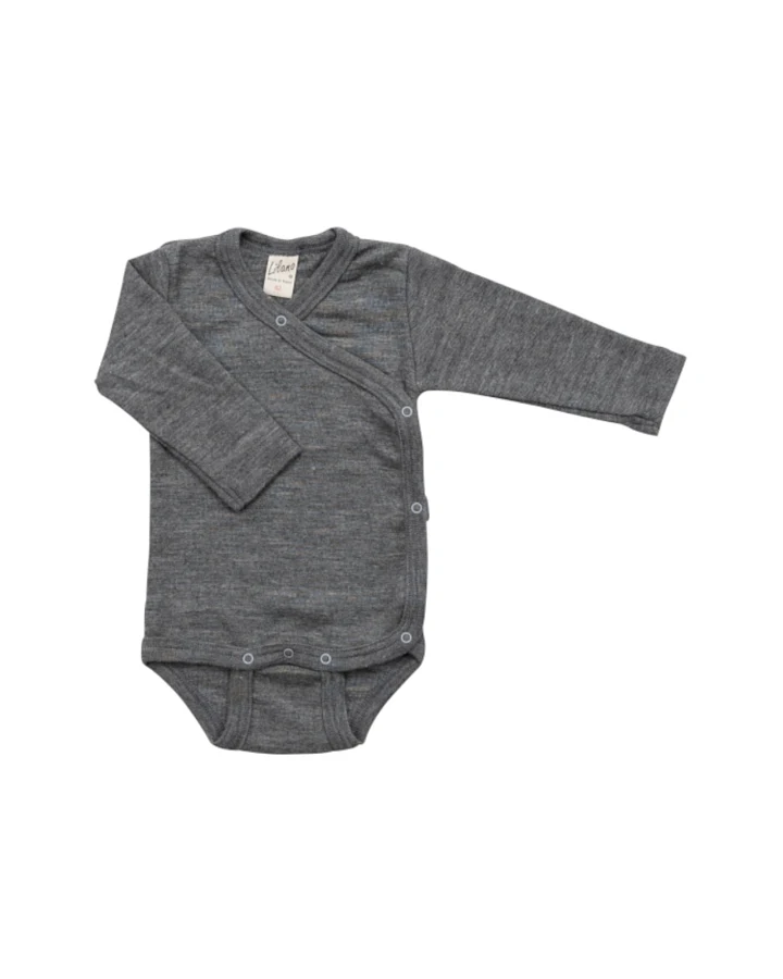 Lilano Baby Wickelbody Langarm Wolle Seide melange-grau Gr.56