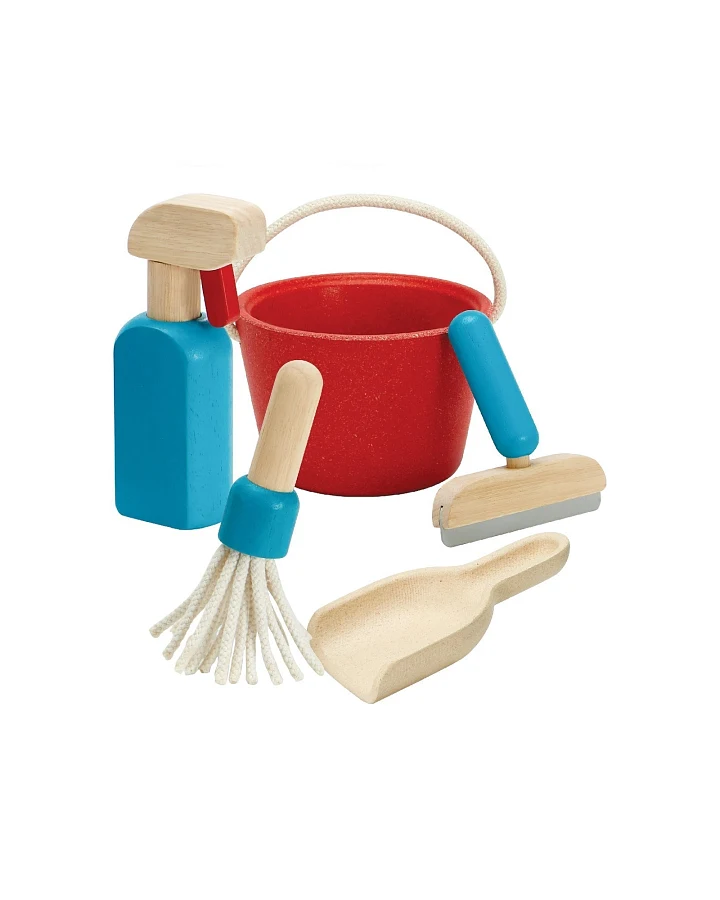 PlanToys Kinder Hausputz Set aus Kautschukholz Maße 12,5 x 23 cm