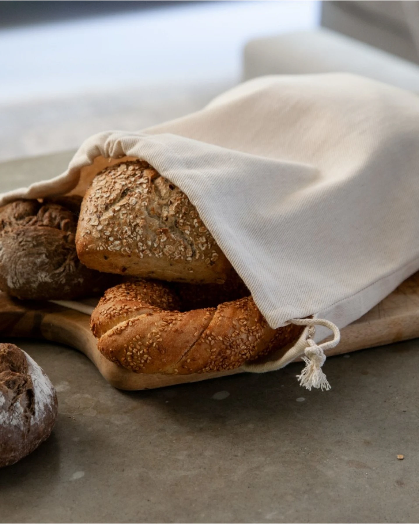 Brötchen- und Brotbeutel aus Bio-Baumwolle 2er-Set natur Maße 29 x 39 cm – Ansicht 2
