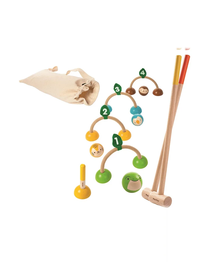 PlanToys Kinder Krocket Spiel aus Kautschukholz Maße 51,6 x 3,8 x 7,8 cm
