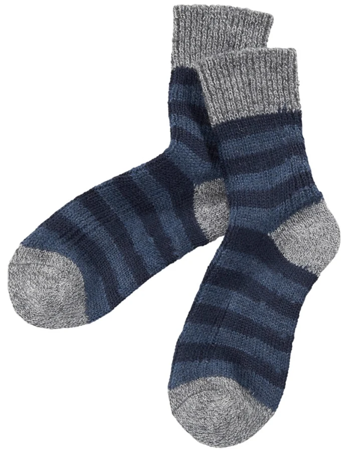 Kinder Socken Bio-Schurwolle grau-marine-geringelt Gr.18-20
