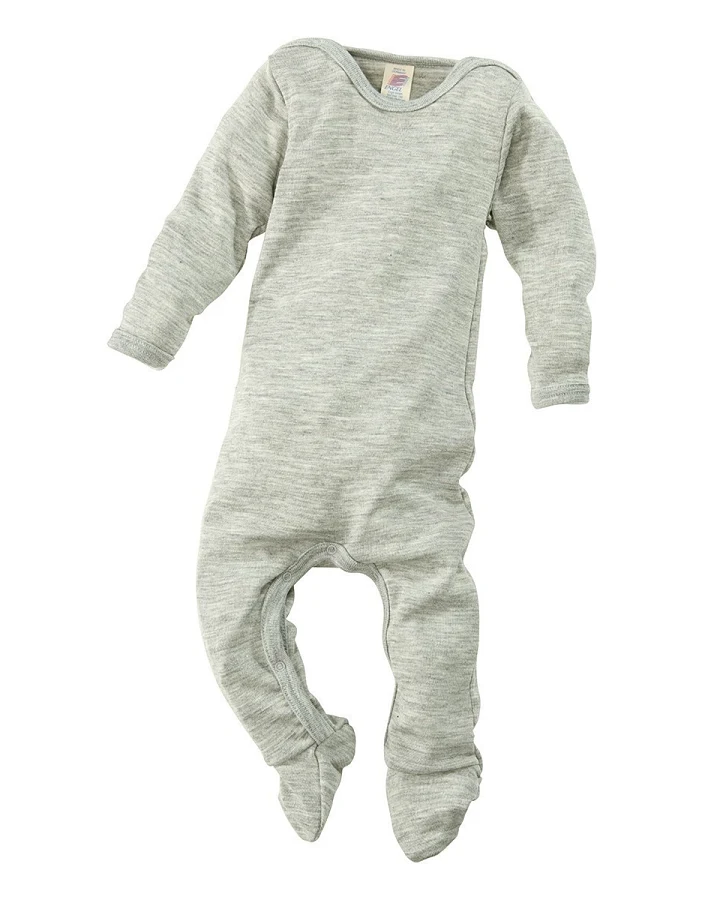 Engel Natur Baby Schlafanzug Overall Wolle Seide melange-grau Gr.62/68