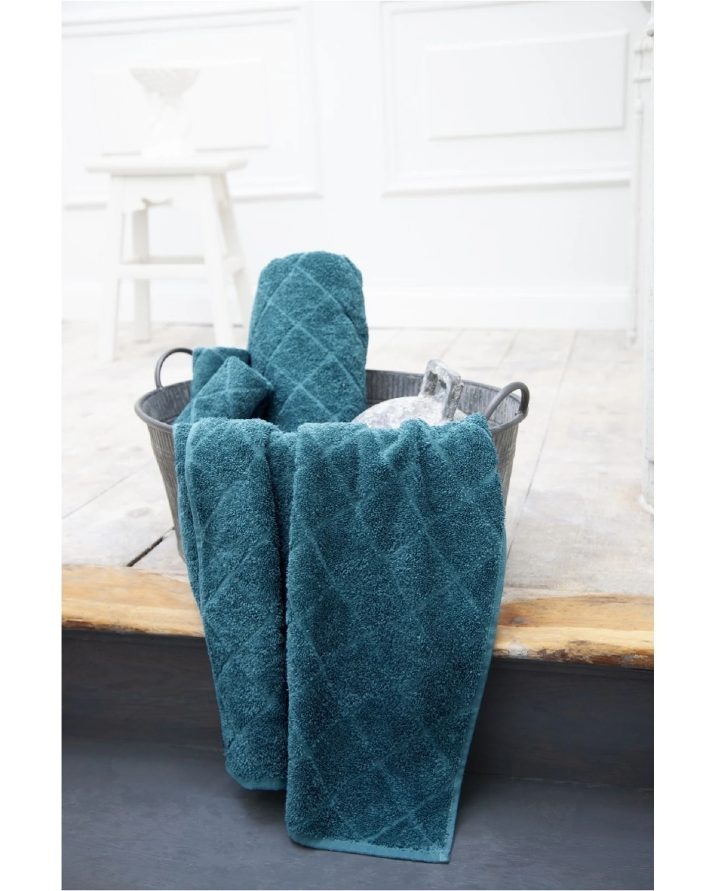 Handtuch Bio-Baumwolle Frottee Raute petrol Maße 70 x 140 cm – Ansicht 2
