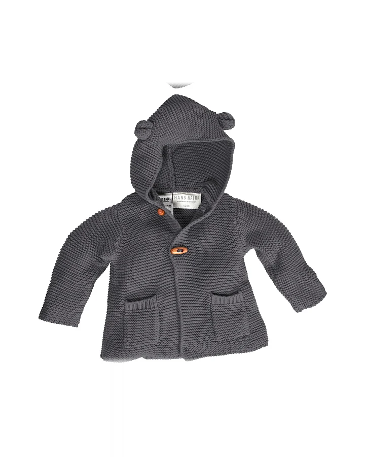 Baby und Kinder Strickjacke mit Kapuze Bio-Baumwolle dunkelgrau Gr.98/104