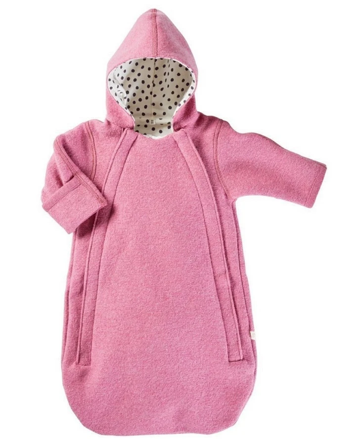 Fußsack Kinderwagen mit Kapuze Bio Schurwoll-Walk pink Gr.50/56
