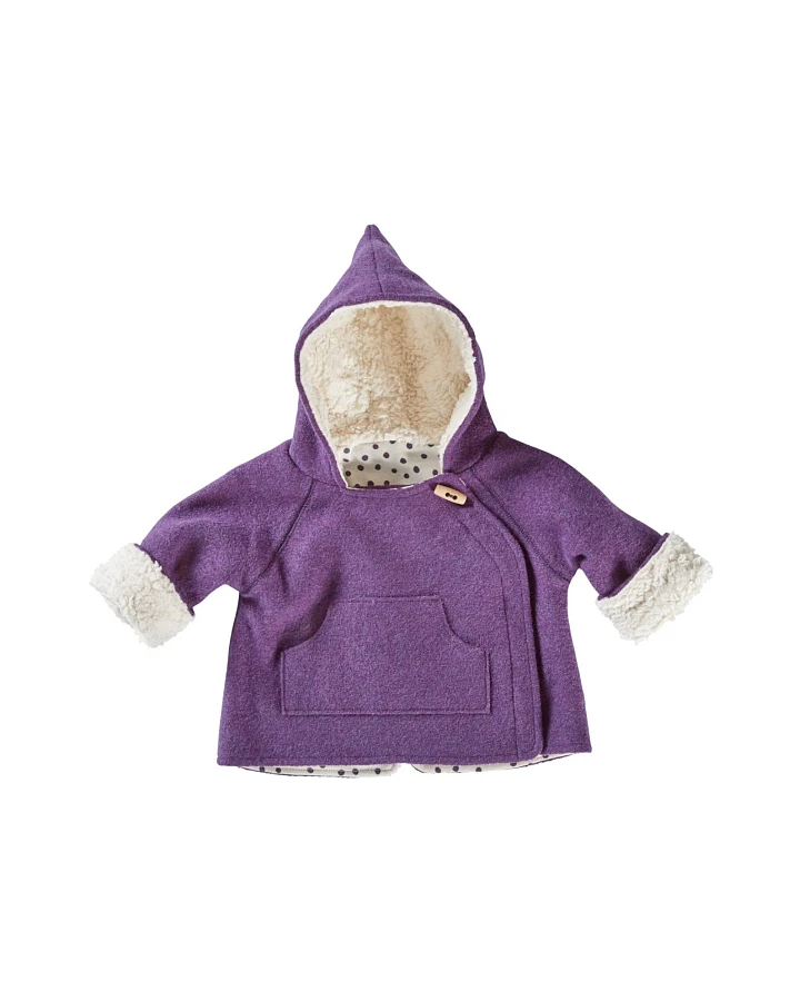 Baby und Kinder Jacke Bio Schurwolle Walk mit Teddyfutter lila Gr.74/80