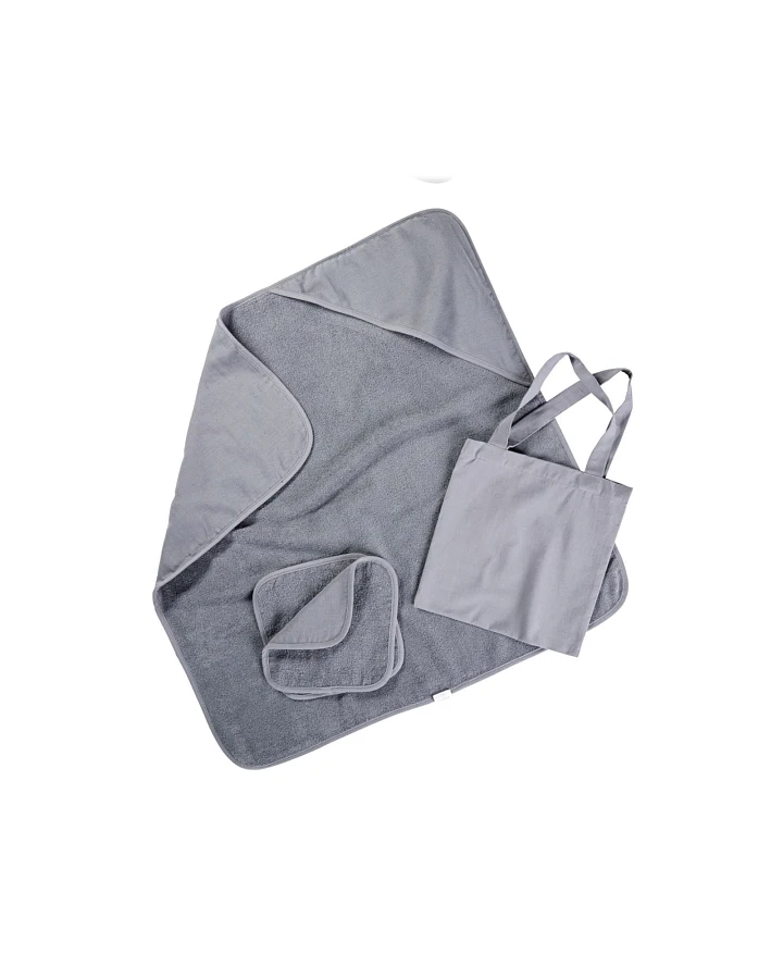 Baby Kapuzenhandtuch und 2 Waschlappen Bio Baumwolle Frottee blau grau Maße 23 x 23 cm und 77 x 75,5 cm