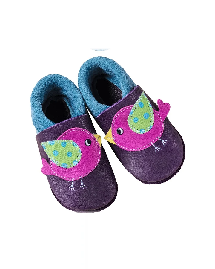 Kinder Lederpuschen Krabbelschuhe Bio-Leder "Vögelchen" Gr. 20/21