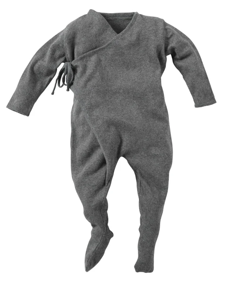 Baby Wickel Strampler Baumwolle Feinstrick grau Gr.62/68