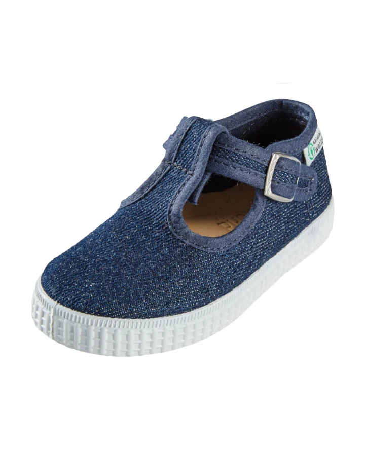 Natural World Kinder Schuhe Ballerinas mit Riemchen und Druckknopf jeans Gr.23