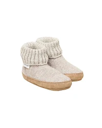 Produktseite: Kinder Hüttenschuhe Hausschuhe Wollwalk Ledersohle beige melange Gr.30
