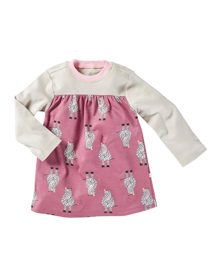 Kinder Kleid Langarm Bio-Baumwolle Zebrafreunde beere Gr.122/128