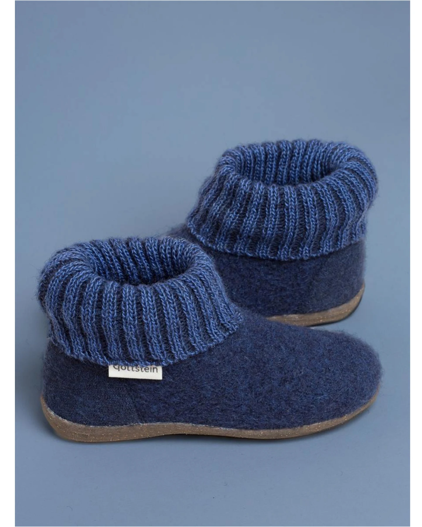 Kinder Hausschuhe Hüttenschuhe Wollwalk Gummi-Kork Sohle inkblue Gr.27 – Ansicht 2