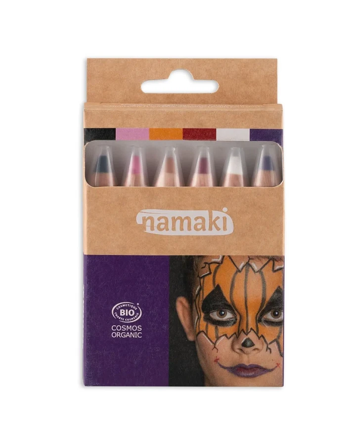 Kinder Bio-Schminkstift Set 6-teilig "Welt des Schreckens" schwarz, rosa, orange, rot, weiß, violett