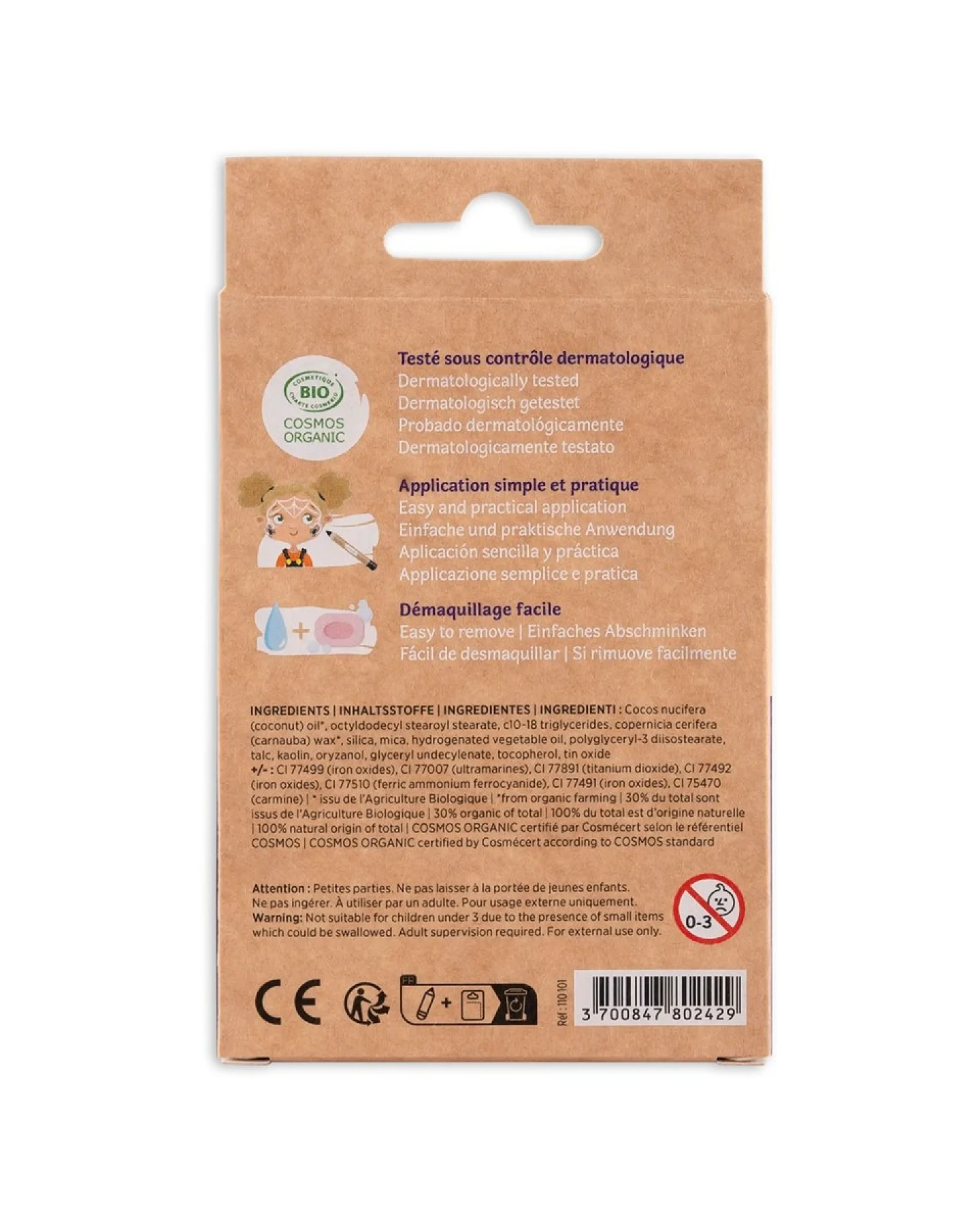 Kinder Bio-Schminkstift Set 6-teilig "Welt des Schreckens" schwarz, rosa, orange, rot, weiß, violett – Ansicht 2
