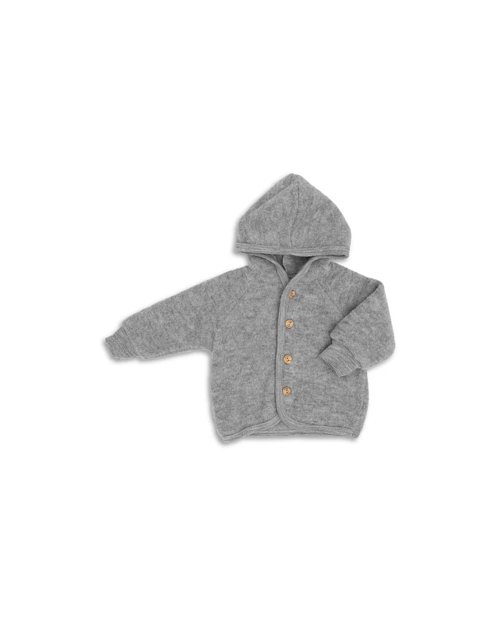 Engel Natur Baby Jacke mit Kapuze Bio-Merinowolle Fleece hellgrau-melang Gr. 74/80