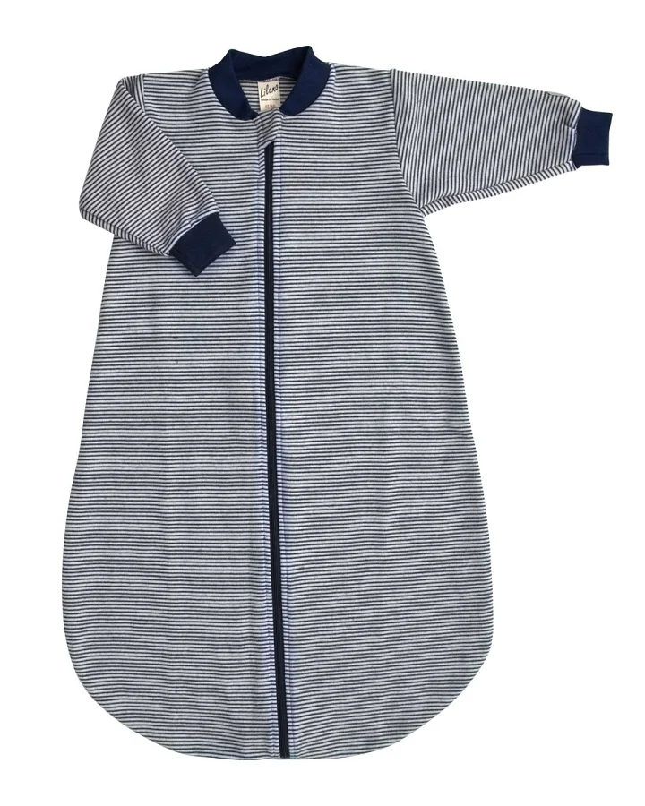 Lilano Baby und Kinder Schlafsack mit langem Arm Wolle Seide marine-ringel Gr.62/68