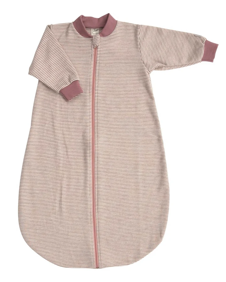 Lilano Baby und Kinder Schlafsack mit langem Arm Wolle Seide mauve-geringelt Gr.50/56