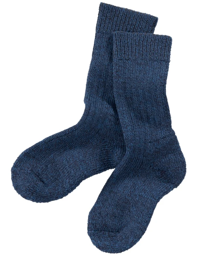 Kindersocken Bio-Schurwolle Plüsch melange-blau Gr.21-22