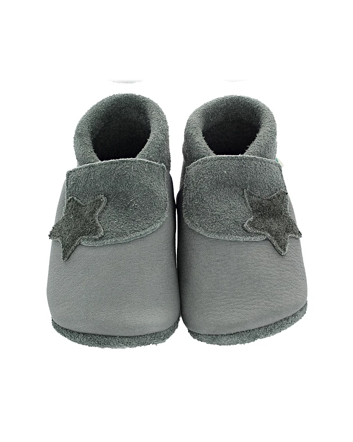 Baby und Kinder Hausschuhe Krabbelschuhe Ecopell Leder Stern grau Gr.26