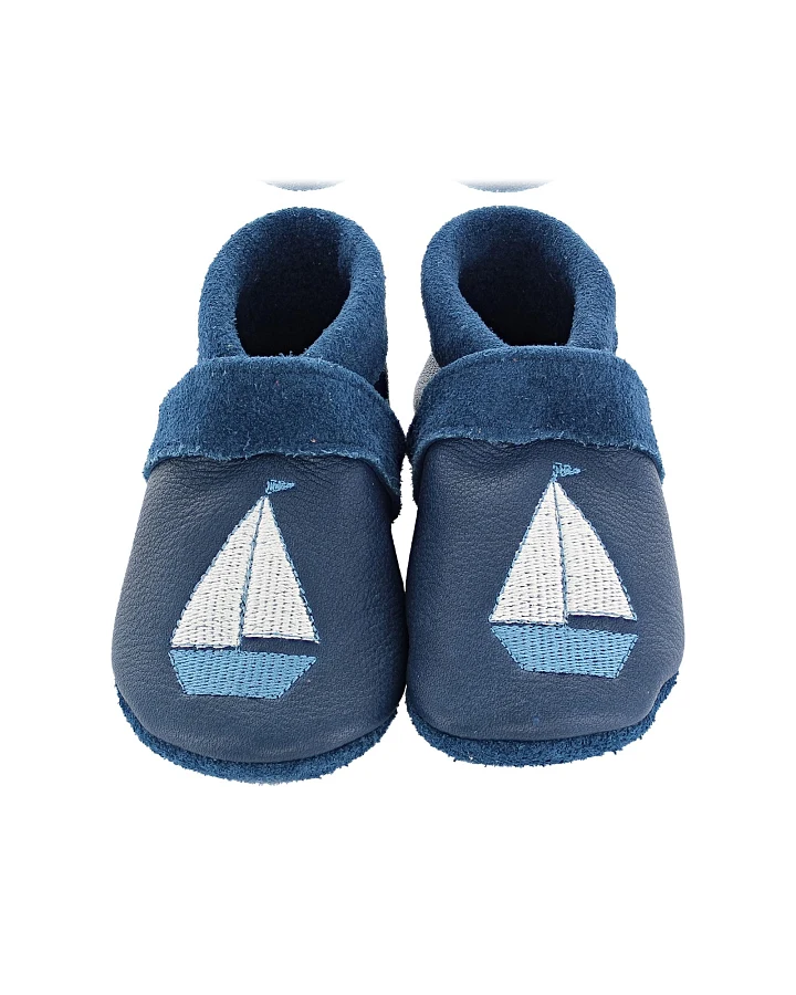 Baby und Kinder Hausschuhe Krabbelschuhe Ecopell Leder Schiff marine Gr.26