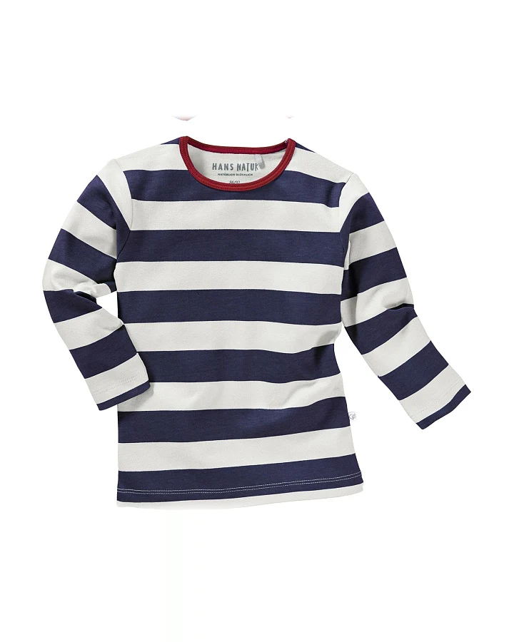 Kinder Unterhemd Langarm Bio-Baumwolle Blockstreifen Blau Gr. 98/104