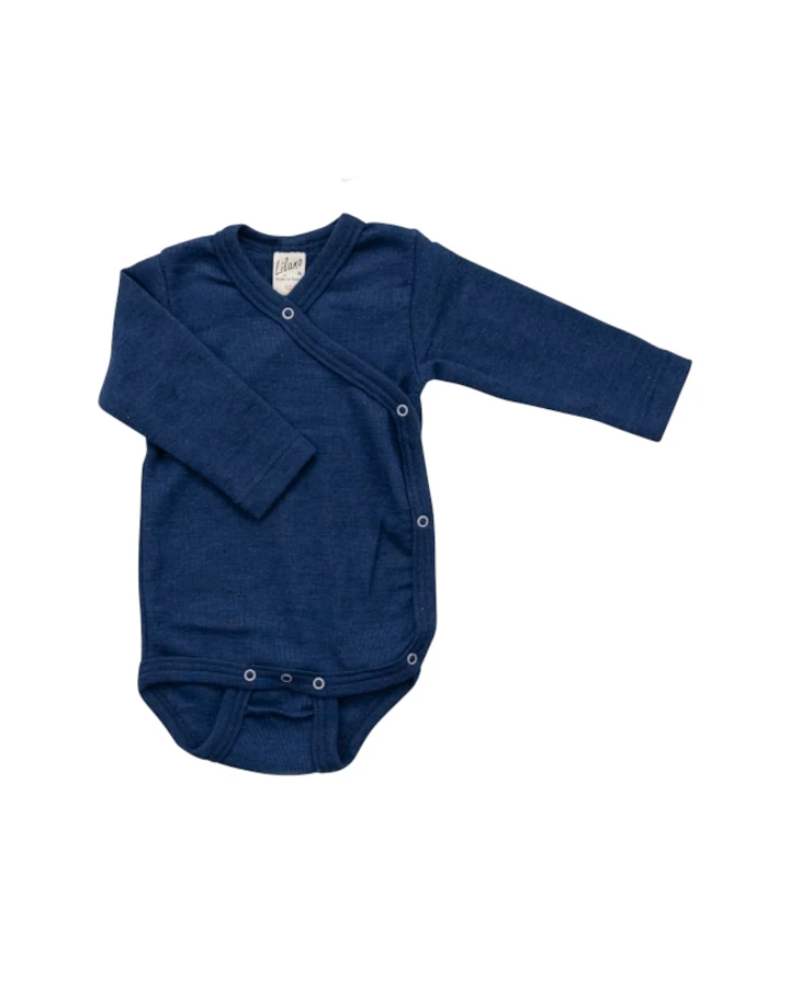 Lilano Baby Wickelbody Langarm Wolle Seide blau Gr.62