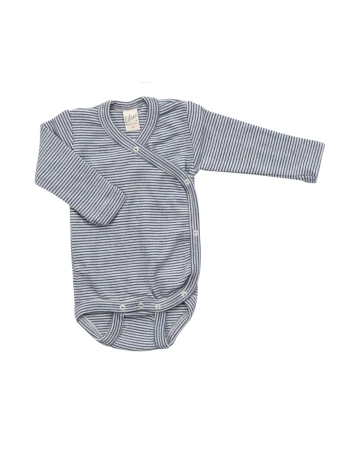 Lilano Baby Wickelbody Langarm Wolle Seide blau-geringelt Gr.62