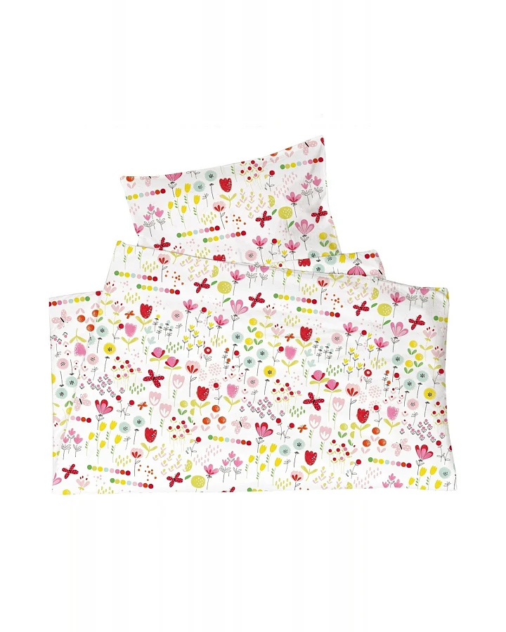 Kinderbettwäsche Bio-Baumwolle Blumenwiese Bettbezug 100 x 135 cm, Kissen 40 x 60 cm