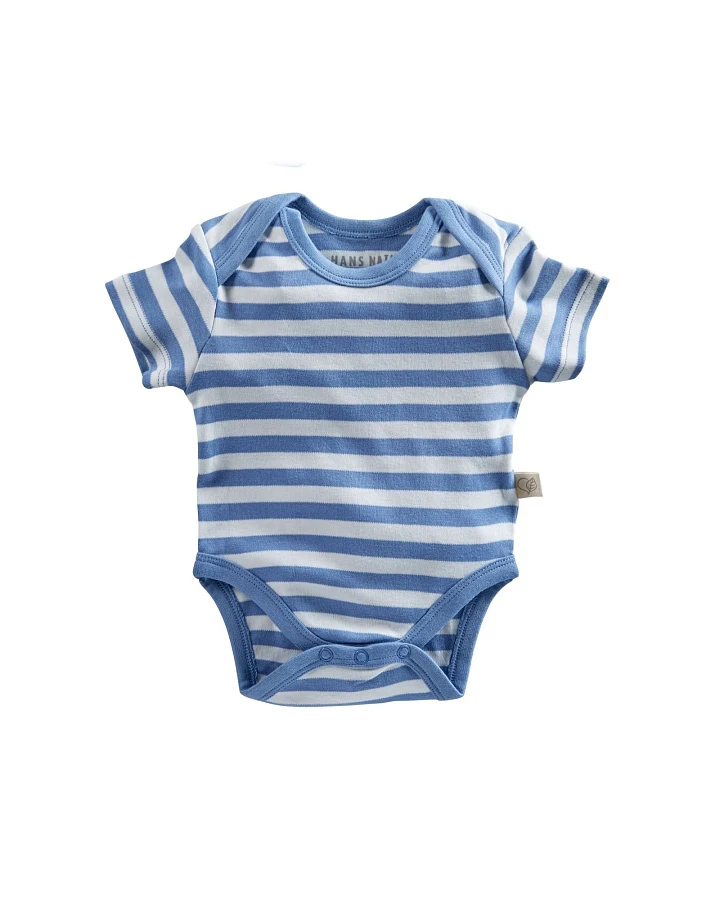Baby Body Kurzarm Bio Baumwolle blau-off white Gr.74/80