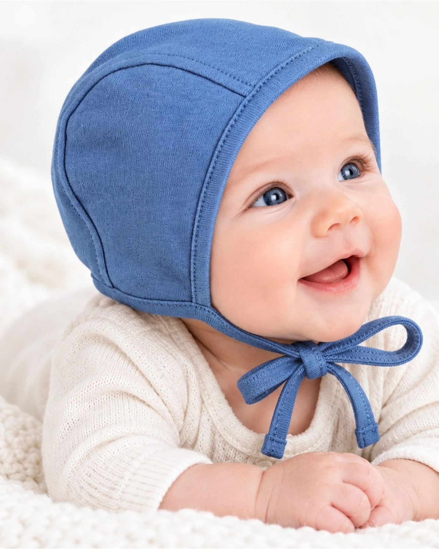 Babymütze Erstlingsmütze Bio-Baumwolle blau Gr. 50/56 – Ansicht 2