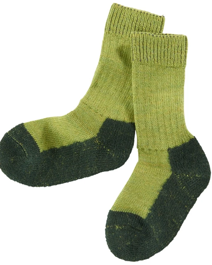 Kinder Trekkingsocken Bio-Schurwolle maigrün-tanne Gr.25-26