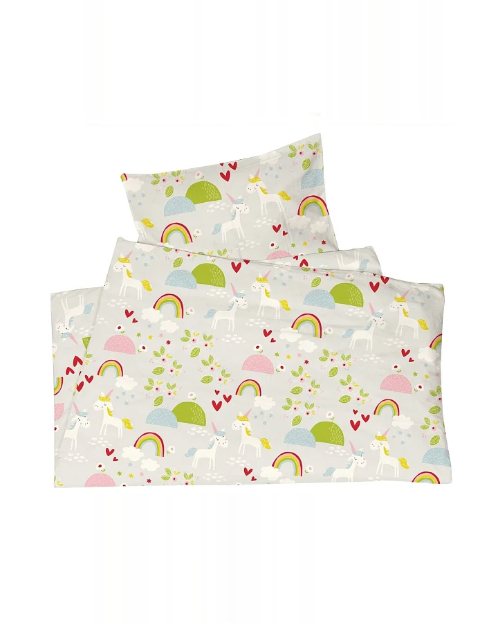 Kinderbettwäsche Bio-Baumwolle Einhörner Bettbezug 100 x 135 cm, Kissen 40 x 60 cm