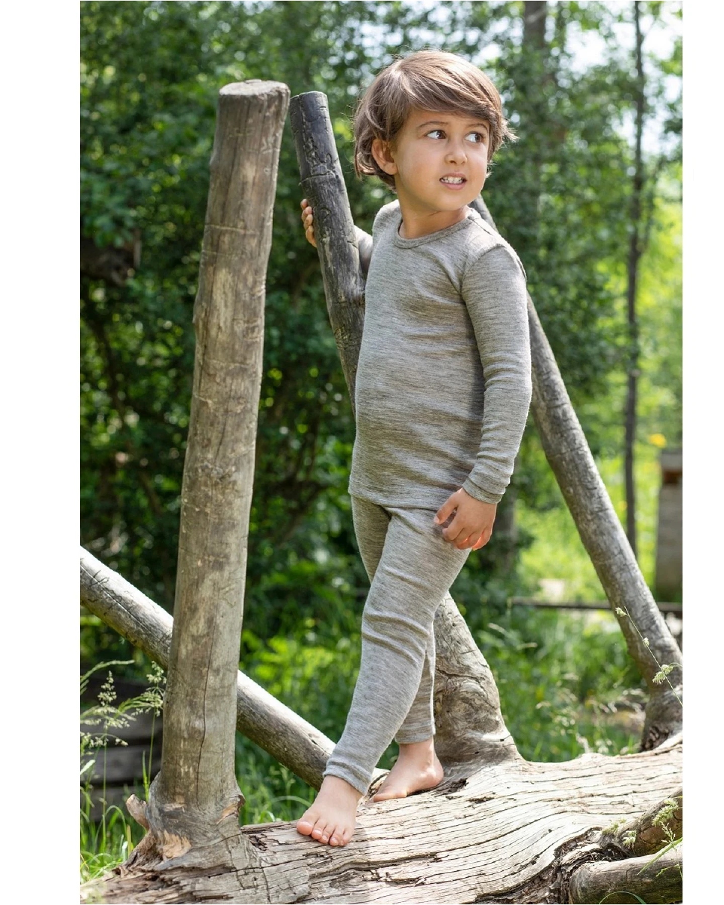 Engel Natur Kinder Leggings Wolle Seide grau-melange Gr.128 – Ansicht 2