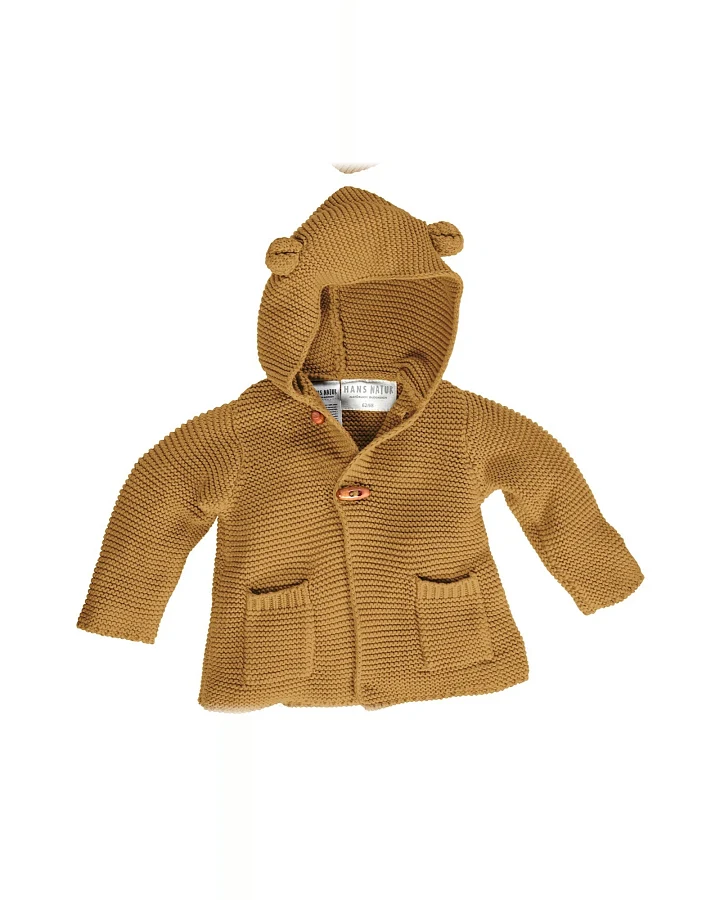 Baby und Kinder Strickjacke mit Kapuze Bio-Baumwolle curry Gr.50/56