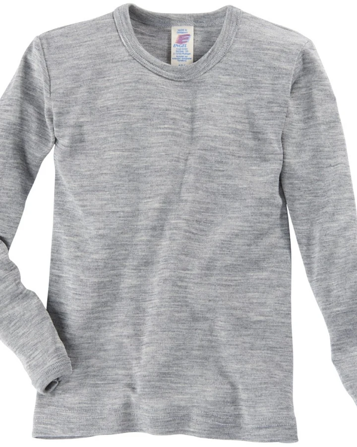 Engel Natur Kinder Langarmshirt Unterhemd Wolle Seide grau-melange Gr.104