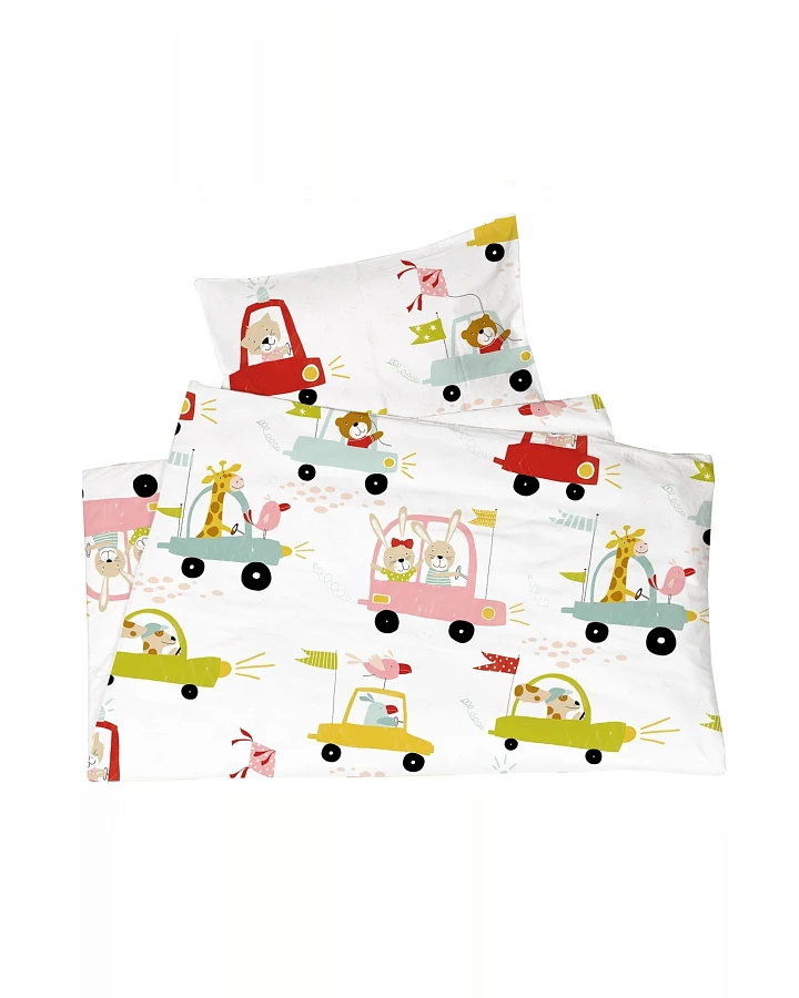 Kinderbettwäsche Bio-Baumwolle Autos Bettbezug 135 x 200 cm, Kissen 40 x 80 cm