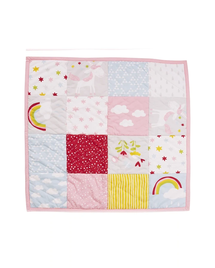 Krabbeldecke Patchwork Design Einhorn Maße 95 x 100 cm